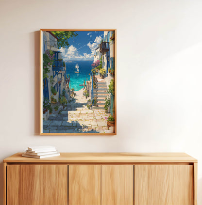 European Coastal Village Painting