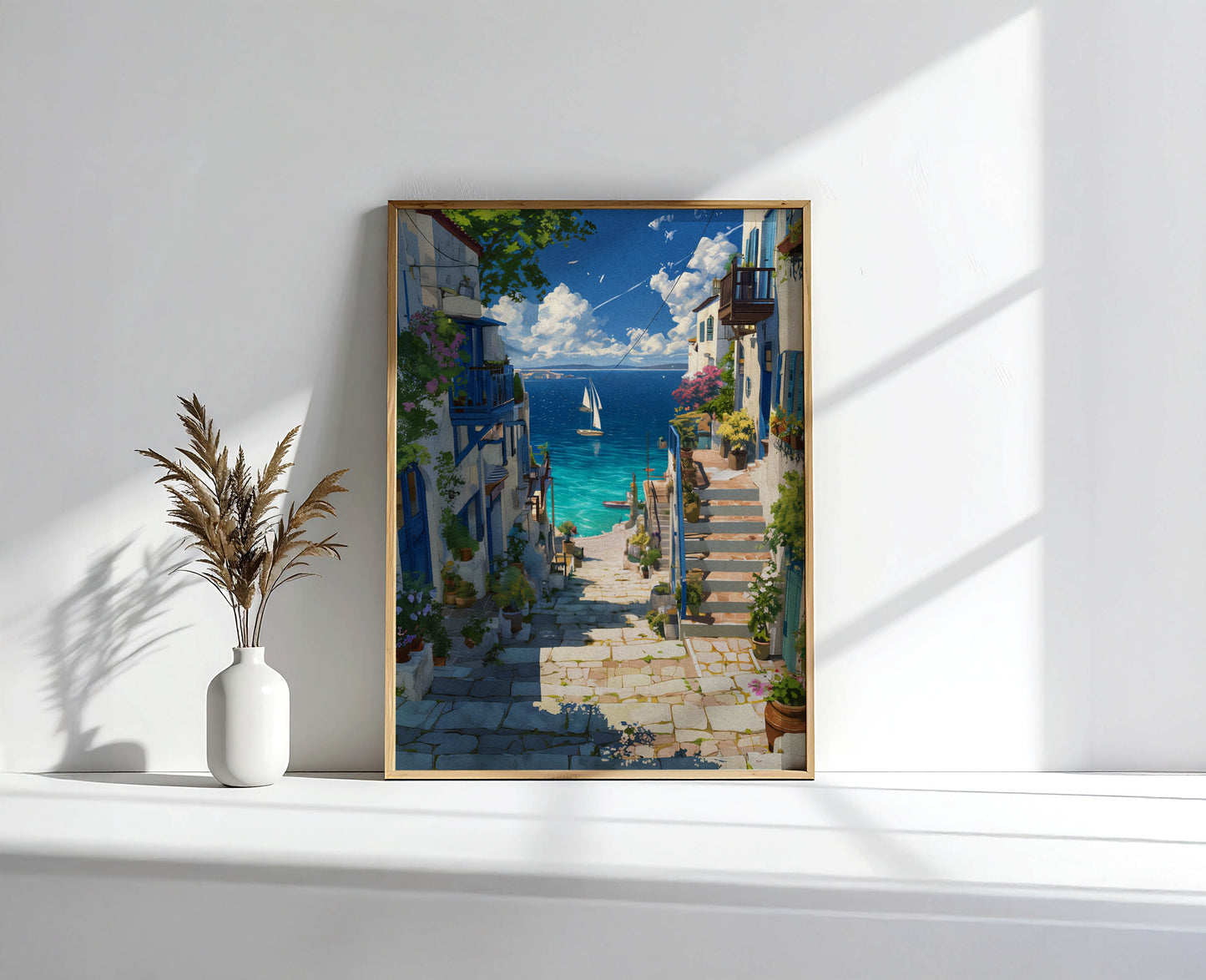 European Coastal Village Painting