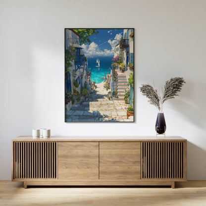 European Coastal Village Painting