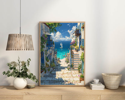 European Coastal Village Painting