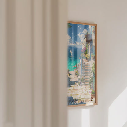 European Coastal Village Painting